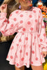 White Polka Dot Printed Long Sleeve Flared Mini Dress