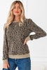 Khaki Ribbed Trim Leopard Print Long Sleeve Top