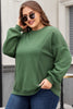 Blackish Green Loose Patchwork Crewneck Plus Size Sweatshirt