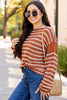 Khaki Stripe Drop Shoulder Casual Sweater