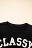 Black CLASSY UNTIL KICKOFF Plush Letter Patched Loose Sweatshirt