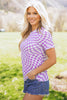 Khaki Checkered Print Mock Neck Mesh T Shirt