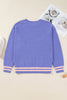 Wisteria Plus Size Striped Trim Drop Shoulder Knit Loose Sweater