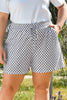 Gray Checkerboard Lace-Up High Waist Plus Size Casual Shorts