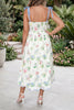 Pink Floral Print Contrast Trim Self-tie Straps High Waist Midi Dress