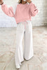 Light Blue Polka Dot Patchwork Colorblock Long Sleeve Casual Two Piece Pants Set