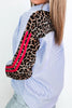 Sky Blue Stripe Contrasted Varsity Stripe Leopard Patchwork Button Down Shirt