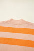 Orange Stripe Color Block High Neck Drop Shoulder Cozy Sweater