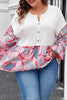 Apricot Plus Size Printed Patchwork Textured Buttoned Blouse