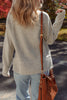 Gray Morn Waffle Texture Knit Ribbed High Neck Drop Shoulder Sweater