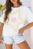 White Star Layered Patched Graphic Drop Shoulder Half Sleeve Loose Tee