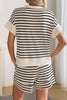 Black Stripe Ribbed Color Block Trim Zip Polo Tee Drawstring Shorts 2pcs Outfit