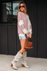 Pink Stripe Stitched Detail Color Block Patchwork Oversized Pullover Top