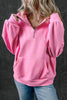 Smoke Gray Zip-up Stand Neck Kangaroo Pocket Sweatshirt