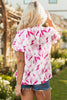 Rose Floral Frilled Collar Short Sleeve Blouse Top