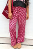 Rose Elastic Waist Plaid Full-length Shift Pants