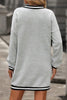 Light Grey Striped Trim V Neck Long Sleeve Preppy T Shirt Dress