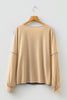 Sail Blue Exposed Stitching Colorblock V Neck Long Sleeve Top