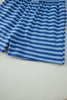 Blue Stripe Striped Ribbed Cotton Two-Piece Short Set with Chest Patch Detail