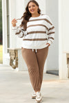 Black Stripe Drop Shoulder Pullover and Jogger Pants Set