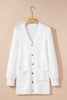 White Fuzzy Buttoned Front Midi Solid Cardigan