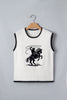 White Contrast Trim Round Neck Rodeo Cowboy Sweater Vest