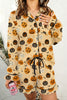 Orange Long Sleeve Ruffle Pumpkin Face Print Two Piece Lounge Set