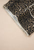 Khaki Contrast Scalloped Lace Trim Leopard Denim Shorts
