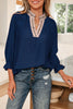 Violet Leopard Trim V Neck Flounced Bracelet Sleeve Blouse