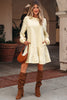 Beige Double Tiered Ruffle Hem Long Sleeve Loose Mini Dress