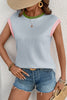 Beau Blue Color Block Corded Knit Crew Neck Tee