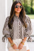 Brown Plaid Knot Half Sleeve Button Down Shirt