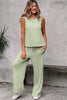 Smoke Green Textured Tank Top and Drawstring High Waist Pants Set