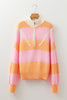 Orange Stripe Colorblock Half Zip Oversize Sweater