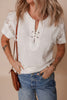 White Ribbed Texture Lace Patchwork Short Sleeve Top