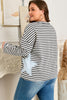 Gray Stripe Contrast Star Stitched Plus Size Long Sleeve Top