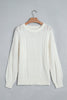 Beige Solid Color Cable Detail Knit Loose Round Neck Sweater