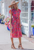 Rose Flutter Sleeve Belted Floral Long Dress