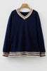 Parchment Varsity Contrast Striped Trim V Neck Sweatshirt