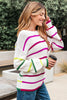 White Colorful Striped Drop Shoulder Crew Neck Sweater