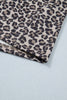 Khaki Leopard Print Half Zip Striped Trim Patchwork Short Sleeve Top
