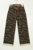 Multicolour Camouflage Print Retro Grommet Tie Waist Loose Jeans