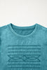 Turquoise Mineral Wash Western Embroidered Detail Short Puff Sleeve Cotton Tee