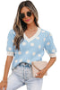 Rose Red Polka Dot Puff Short Sleeve Sweater Top
