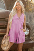 Bonbon Mineral Wash Pleated Bust V Neck Sleeveless Denim Romper