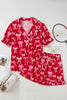 Red Sweet Bow Print Ruffled Short Sleeve Shirt Shorts 2pcs Pajama Set
