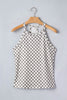 Gray Checkered Print Textured Halter Tank Top