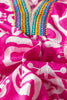 Rose Boho Mixed Print Contrast Trim V Neck Short Sleeve Flared Dress