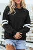 Black Varsity Striped Detail Drop Shoulder Oversized Sweatshirt