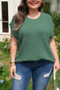 Mist Green Plus Size Solid Color Textured Knit Short Sleeve Sweater